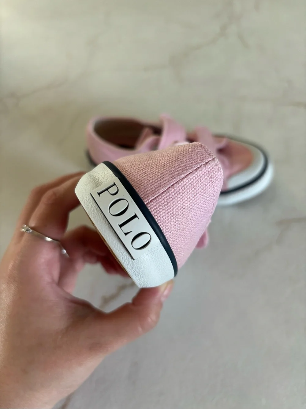 Ralph Lauren Kids Pink Canvas Velcro Sneakers with Polo Logo